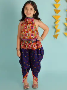 KID1 Girls Bandhani Printed Pure Cotton Navratri Top Dhoti Set With Cap
