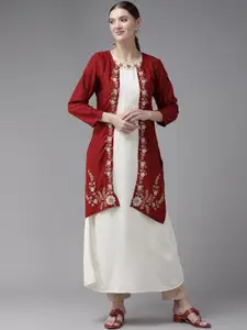 BAESD Floral Embroidered Cotton Kurta With Shrug