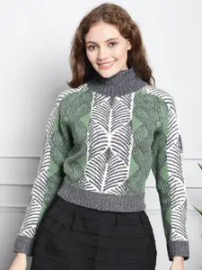 NoBarr Abstract Printed Turtle Neck Acrylic Pullover
