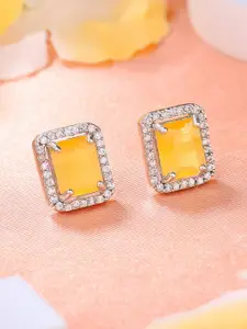 Estele Rhodhium Plated Square Studs Earrings