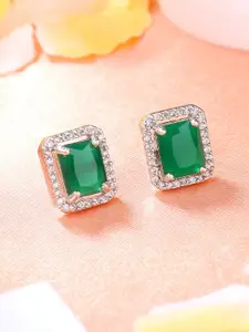 Estele Rhodium-Plated Cubic Zirconia Studded Square Studs Earrings