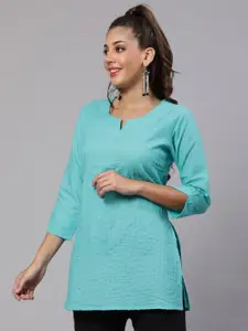 AKIMIA Round Neck Pintucks Detail Pure Cotton Kurti