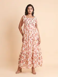 Disli Floral Printed Square Neck Georgette Maxi Dress