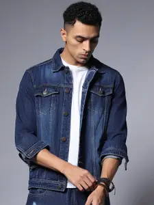 High Star Washed Spread Collar Cotton Denim Jacket