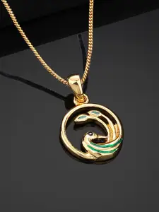 Estele Gold-Plated Peacock Design Pendant With Chain