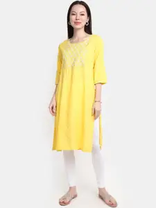 V-Mart Embroidered Yoke Design Sequinned Straight Kurta