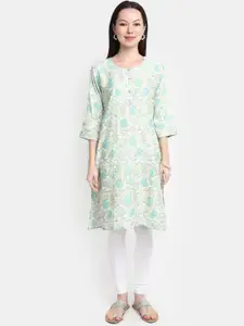 V-Mart Floral Printed Roll Up Sleeves Kurta
