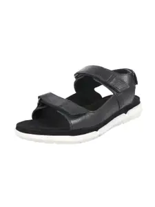 Hidesign Men Black & White Leather Comfort Sandals