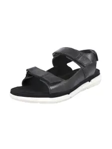 Hidesign Men Black & White Leather Gladiators Sandals