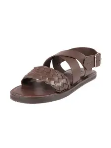 Hidesign Men Brown Leather Gladiators Sandals