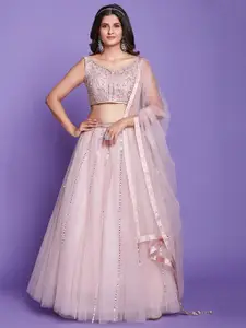 ODETTE Embroidered Mirror Work Ready to Wear Lehenga & Blouse With Dupatta