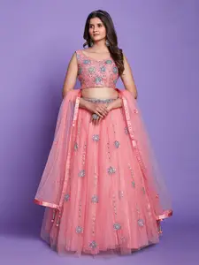 ODETTE Embroidered Mirror Work Ready to Wear Lehenga & Blouse With Dupatta
