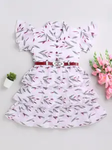 Toonyport Girls Floral Printed Flutter Sleeve Fit & Flare Dress