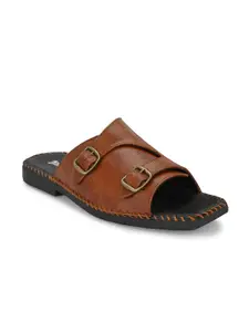 The Roadster Lifestyle Co. Men Tan Brown Textured Comfort Sandals With Two Buckle Detail