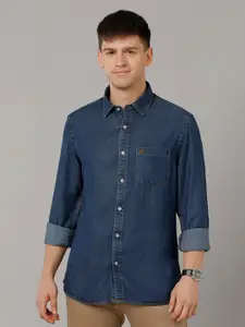 Double Two Spread Collar Slim Fit Opaque Casual Shirt