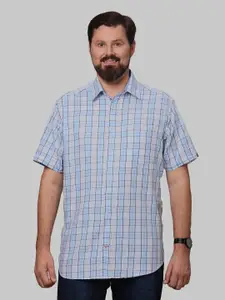 Double Two Men Plus Size Slim Fit Checked Twill Cotton Casual Shirt