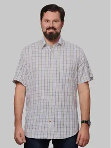 Double Two Men Plus Size Slim Fit Opaque Checked Cotton Casual Shirt