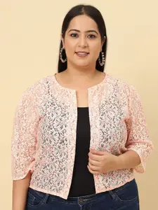 UnaOne Plus Size Self Design Cotton Open Front Shrug