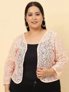 UnaOne Plus Size Self Design Cotton Open Front Shrug