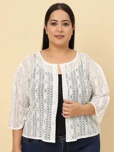 UnaOne Plus Size Self Design Cotton Open Front Shrug