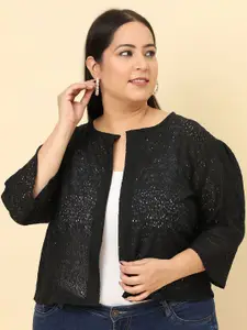 UnaOne Plus Size Self Design Cotton Open Front Shrug