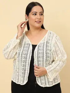 UnaOne Plus Size Self Design Cotton Open Front Shrug