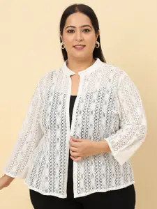 UnaOne Plus Size Self Design Cotton Open Front Shrug