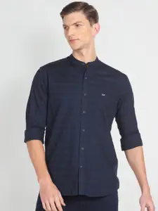 Arrow Sport Slim Fit Horizontal Striped Mandarin Collar Pure Cotton Casual Shirt