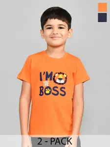 Lux Cozi Boys Pack Of 2 Typography Printed Cotton T-shirt