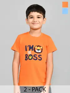 Lux Cozi Boys Pack Of 2 Typography Printed Pure Cotton T-shirts