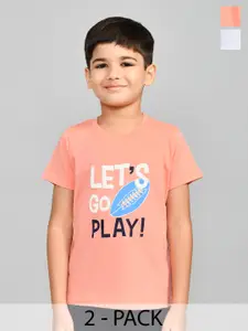 Lux Cozi Boys Pack Of 2 Typography Printed Pure Cotton T-shirt