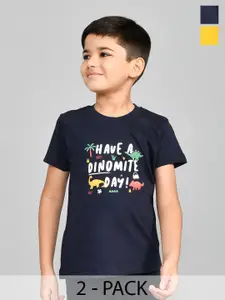 Lux Cozi Boys Pack Of 2 Typography Printed Pure Cotton T-shirt