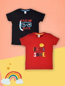 Lux Cozi Boys Pack Of 2 Typography Printed Round Neck T-Shirt