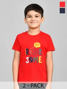 Lux Cozi Boys Pack Of 2 Typography Printed Pure Cotton T-shirts