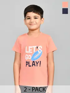 Lux Cozi Boys Pack Of 2 Typography Printed Pure Cotton T-shirt
