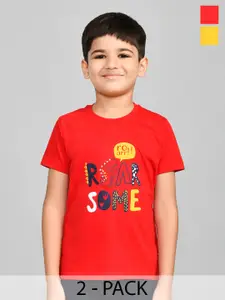 Lux Cozi Boys Pack Of 2 Typography Printed Pure Cotton T-shirt