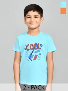 Lux Cozi Boys Pack Of 2 Typography Printed Pure Cotton T-shirt