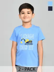 Lux Cozi Boys Pack Of 2 Typography Printed Pure Cotton T-shirt