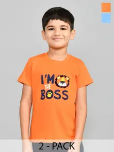 Lux Cozi Boys Pack of 2 Typography Printed Pure Cotton T-shirt