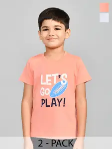 Lux Cozi Boys Pack of 2 Typography Printed Pure Cotton T-shirt