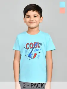 Lux Cozi Boys Pack Of 2 Typography Printed Pure Cotton T-shirt