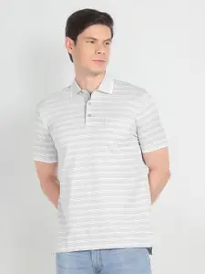 Arrow Striped Polo Collar Pockets Pure Cotton T-shirt