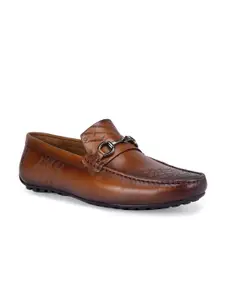 ROSSO BRUNELLO Men Textured Comfort Insole Leather Horsebit Driving Shoes