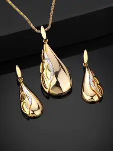 Estele Gold Plated Classic Drop Designer Pendant Set with Crystals for Women