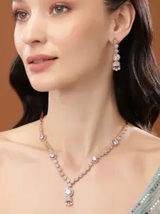 Estele Rose Gold Plated CZ Exquisite Necklace Set
