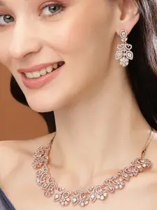 Estele Rose Gold Plated CZ Fascinating Necklace Set