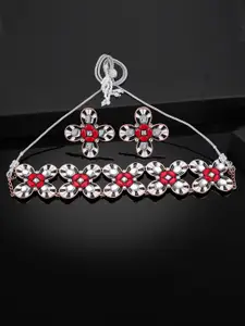 Estele Rose Gold Plated Dusk & Dawn Flower Designer Necklace Set with Crystals