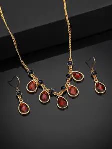 Estele Gold Plated Tear Drop Shaped Necklace Set with Austrian Crystals for Women