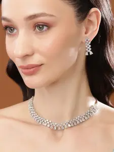 Estele Rhodium Plated CZ Shimmering Necklace Set