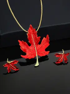 Estele Gold Plated Leaf Designer Necklace Set